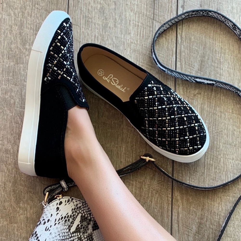 Black Rhinetones White Platform Slip-On Sneaker - Picture 7 of 7